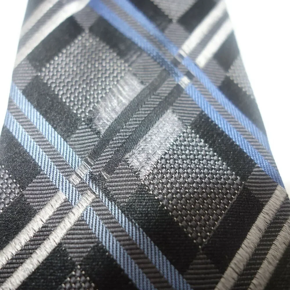 Michael Kors Classic Men's Tie Gray Black Blue Windowpane Argyle Stripe